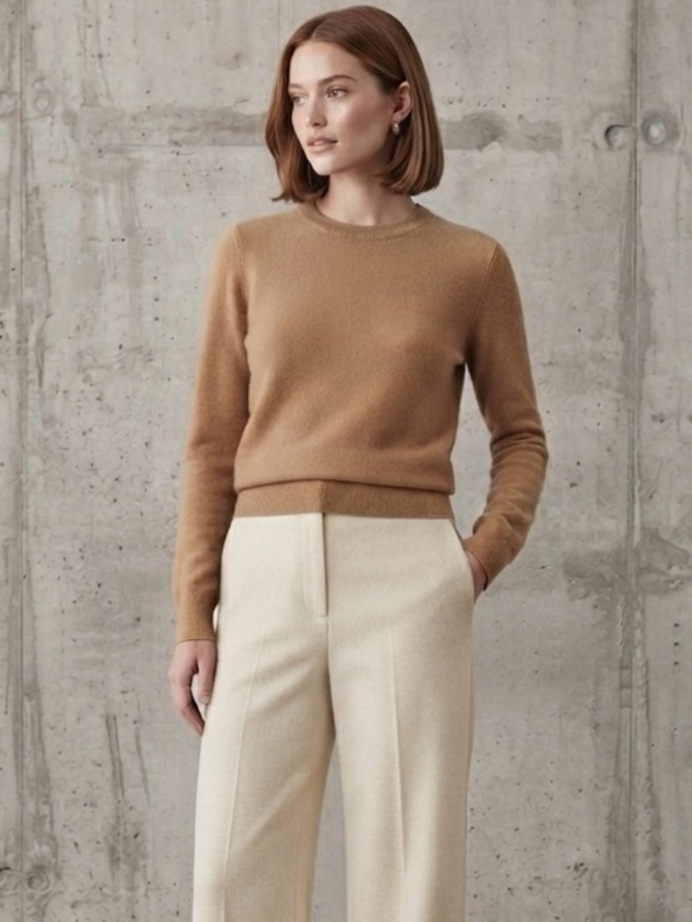 Cashmere Beige Crewneck Light Sweater Size Small